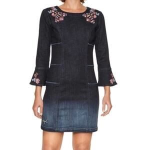 Desigual Laura Embroidered Floral Denim‎ Mini Dress Size 8 New